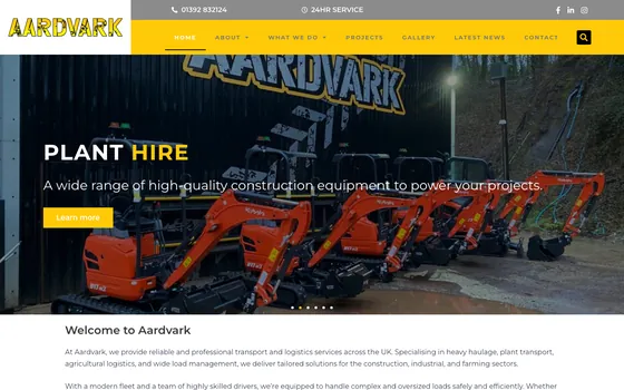 The Aardvark website home page, Haulage & logistics, Exeter.