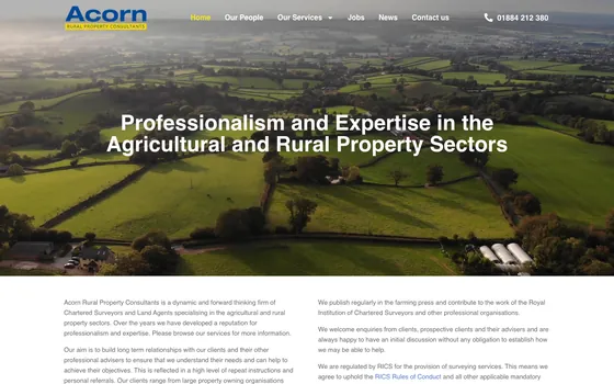 The Acorn Rural Property website home page, Chartered surveyors & land agents, Tiverton.