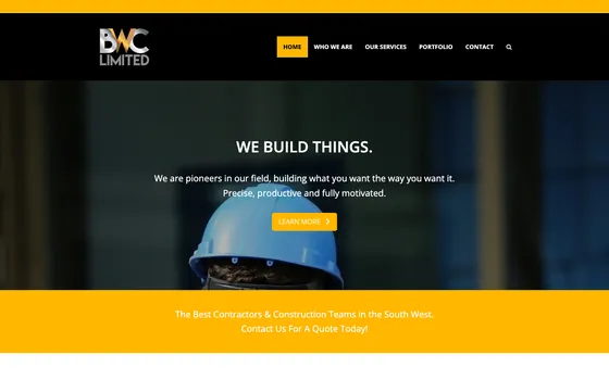 The B Wilkinson Construction website home page, Construction, Exeter.