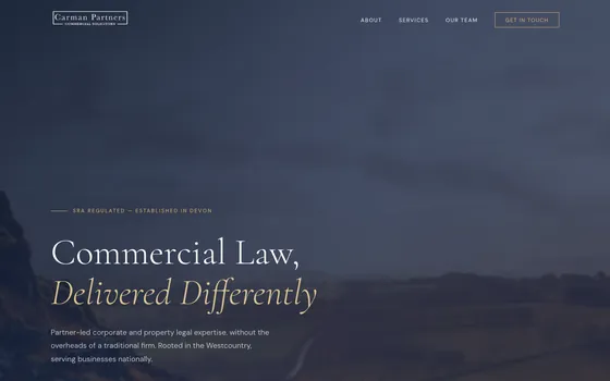 The Carman Partners website home page, Commercial solicitors, Exeter EX2.