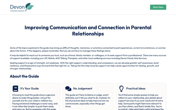 The Devon Family Hubs Guide website home page, Public information, Devon County Council.