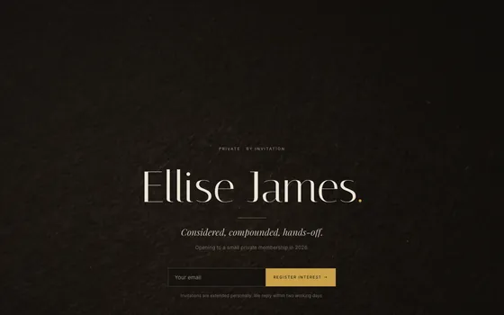 The Ellise James website home page, Finance.