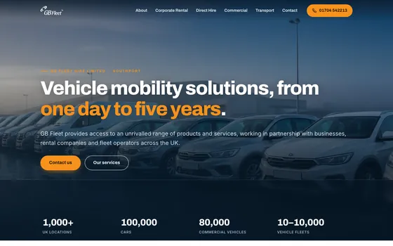 The GB Fleet website home page, Fleet services.