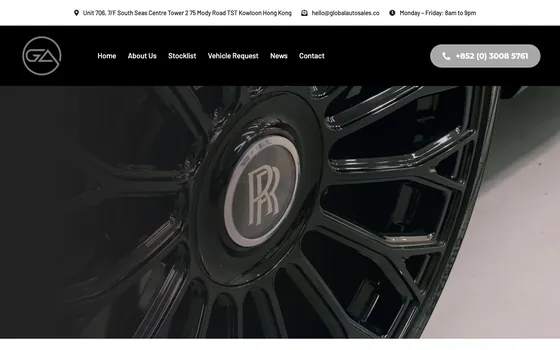 The Global Auto Sales website home page, Vehicle sales, Hong Kong.