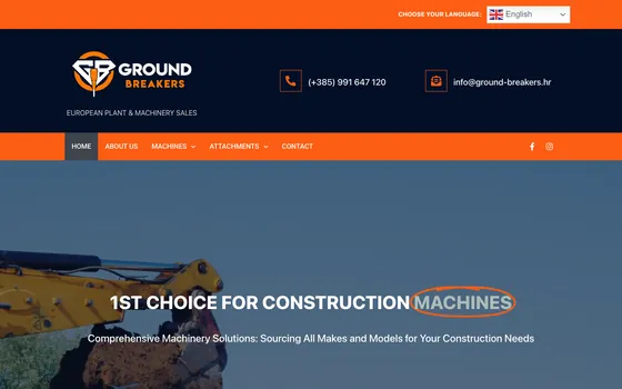 The Ground Breakers website home page, Construction machinery, Croatia.
