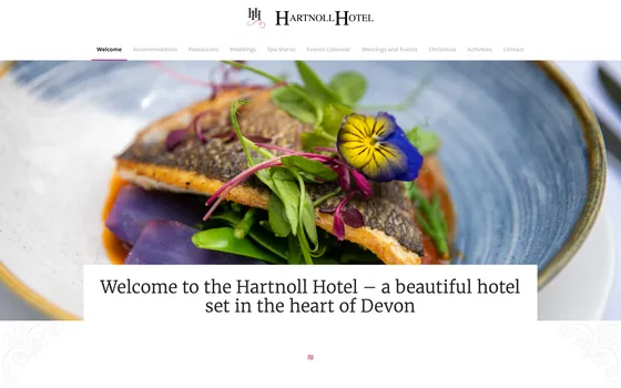 The Hartnoll Hotel website home page, Hotel, Bolham, Tiverton EX16.