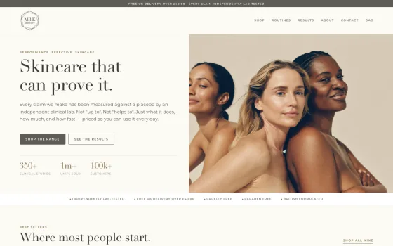 The MIE Skincare website, built by CREATE