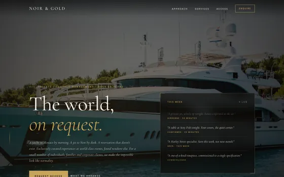 The Noir & Gold website home page, Private lifestyle management.