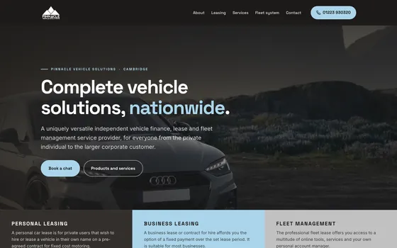 The Pinnacle Vehicle Solutions website home page, Complete vehicle solutions, Cambridge.