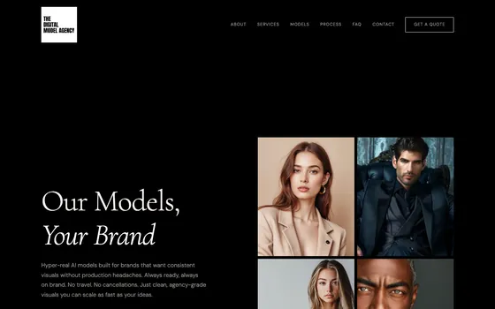 The The Digital Model Agency website home page, Hyper-real AI models for brands, Tiverton.