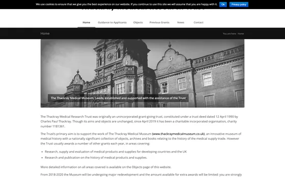 The Thackray Medical Research Trust website home page, Medical research charity.