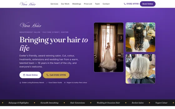The Viva Hair 134 website home page, Award-winning salon, Exeter.