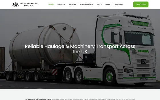 The West Buckland Haulage website home page, International haulage, Somerset TA3.