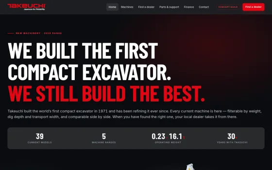 CREATE's Takeuchi UK concept build, labelled as a concept on the page itself